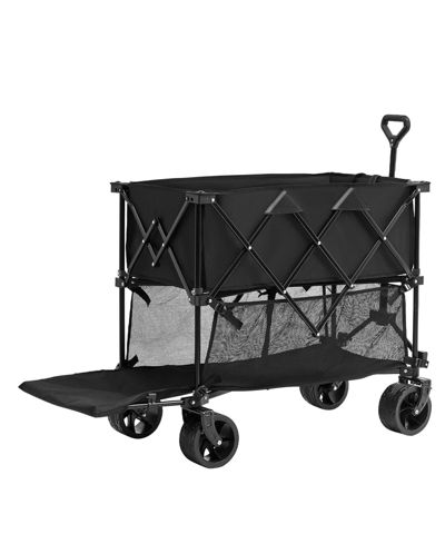 Mecale Double Decker Folding Wagon, 400L Heavy Duty Collapsible Cart with All-Terrain Wheels