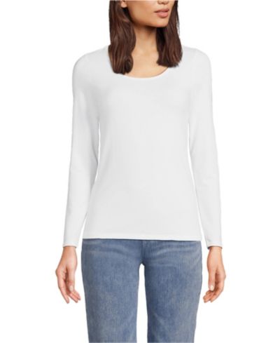 Lands' End Женская футболка с длинным рукавом и вырезом лодочкой из трикотажа Lightweight Jersey