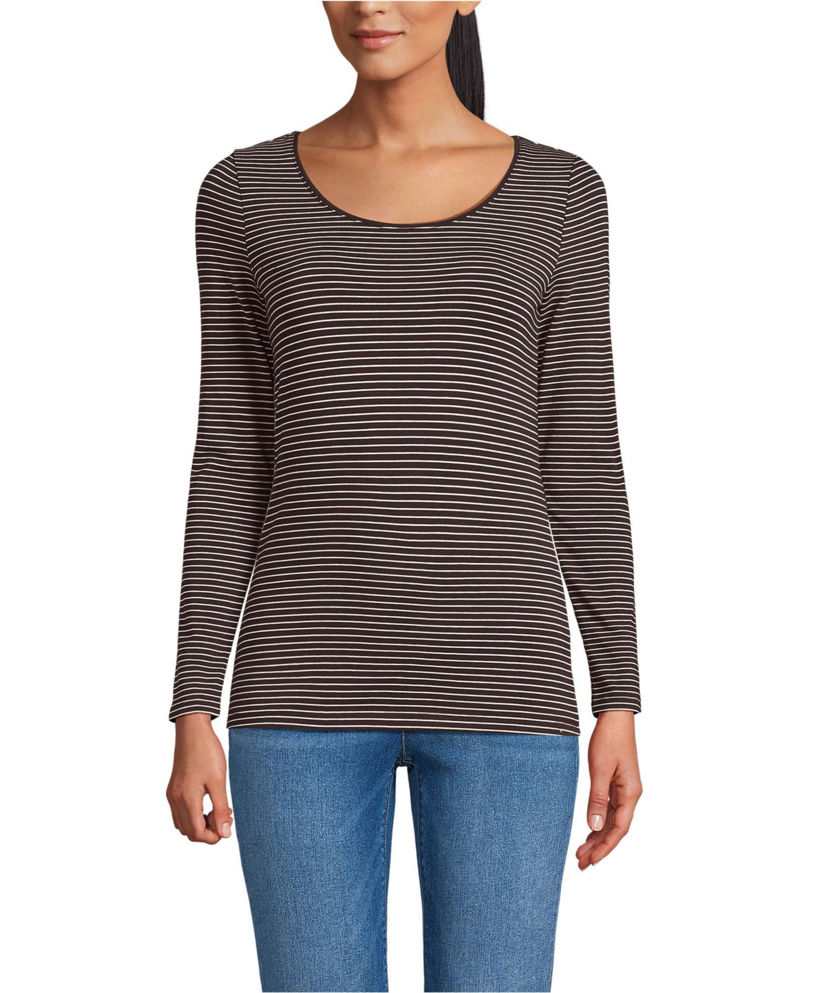 Lands' End Women's Lightweight Jersey Skimming Long Sleeve Scoop Neck T-shirt