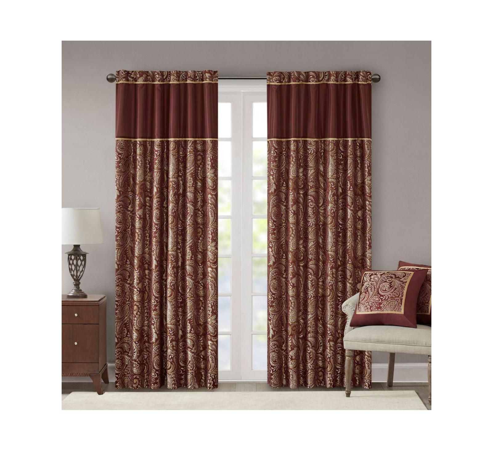 LAOTIES Jacquard Faux Silk Curtain Panel Pair, Light Filtering Window Curtains, 50" W x 95" L, Set of 2