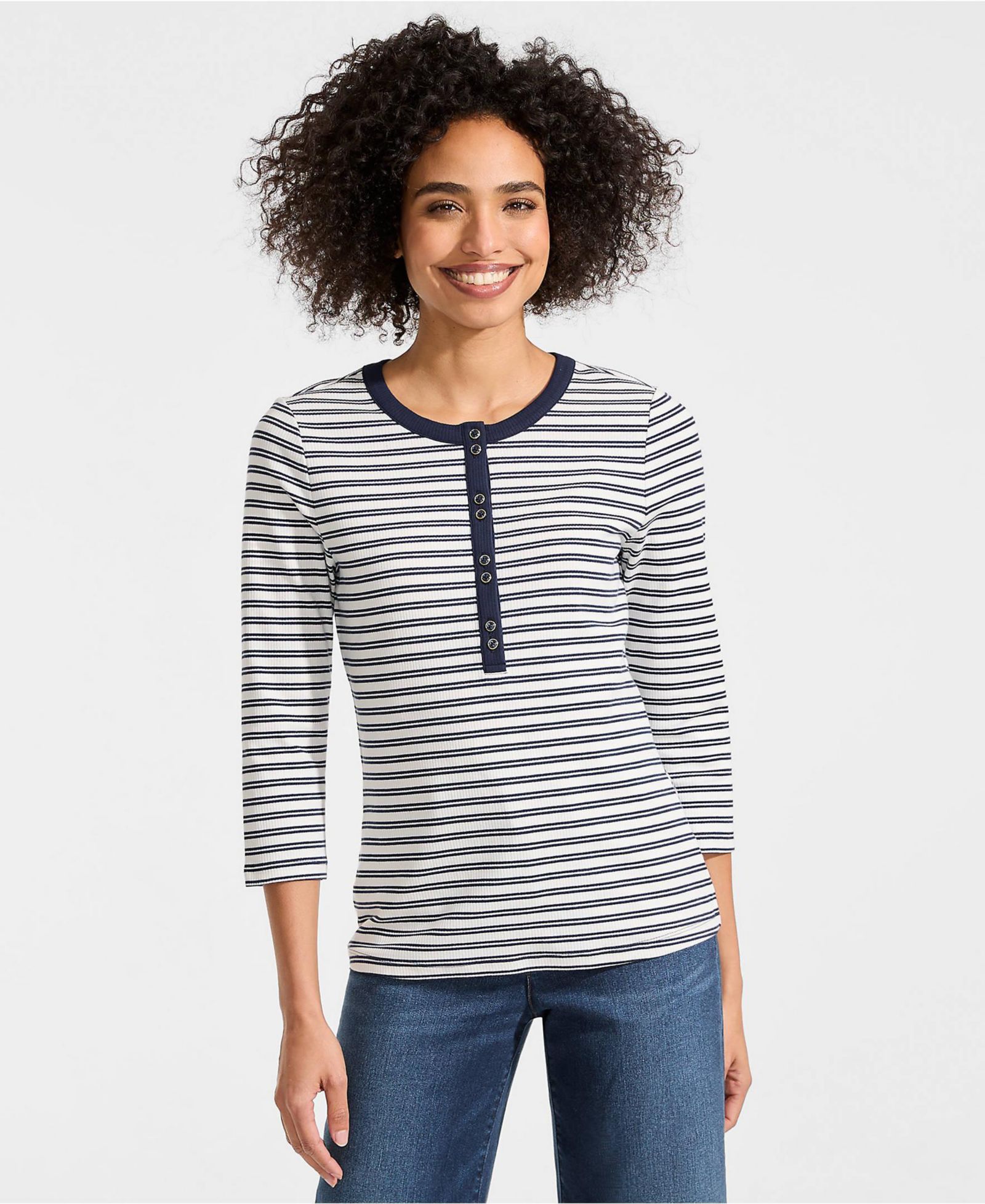 Женский топ Henley с рукавом 3/4 Lands' End Polished Rib