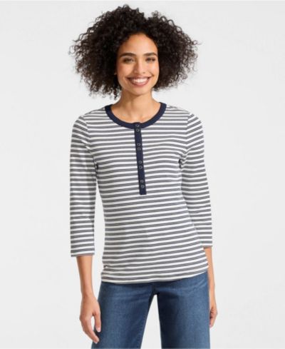 Женский топ Henley с рукавом 3/4 Lands' End Polished Rib