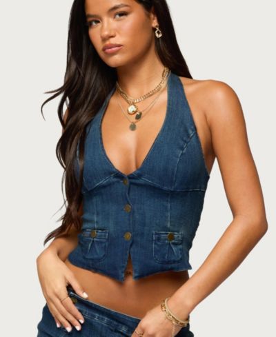 Женский топ Edikted Sashe Button Up Denim Halter