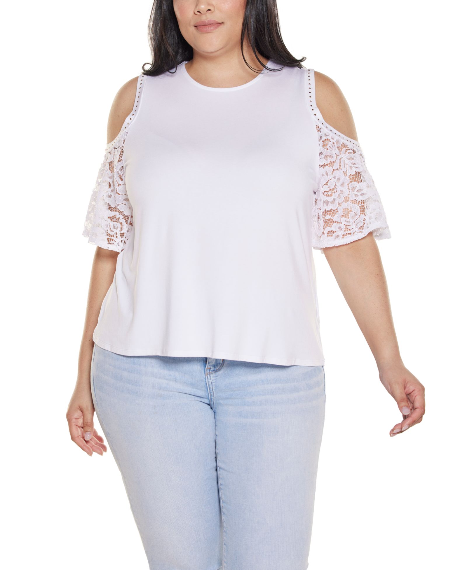 Женский топ Belldini Plus Crochet Lace Cold Shoulder