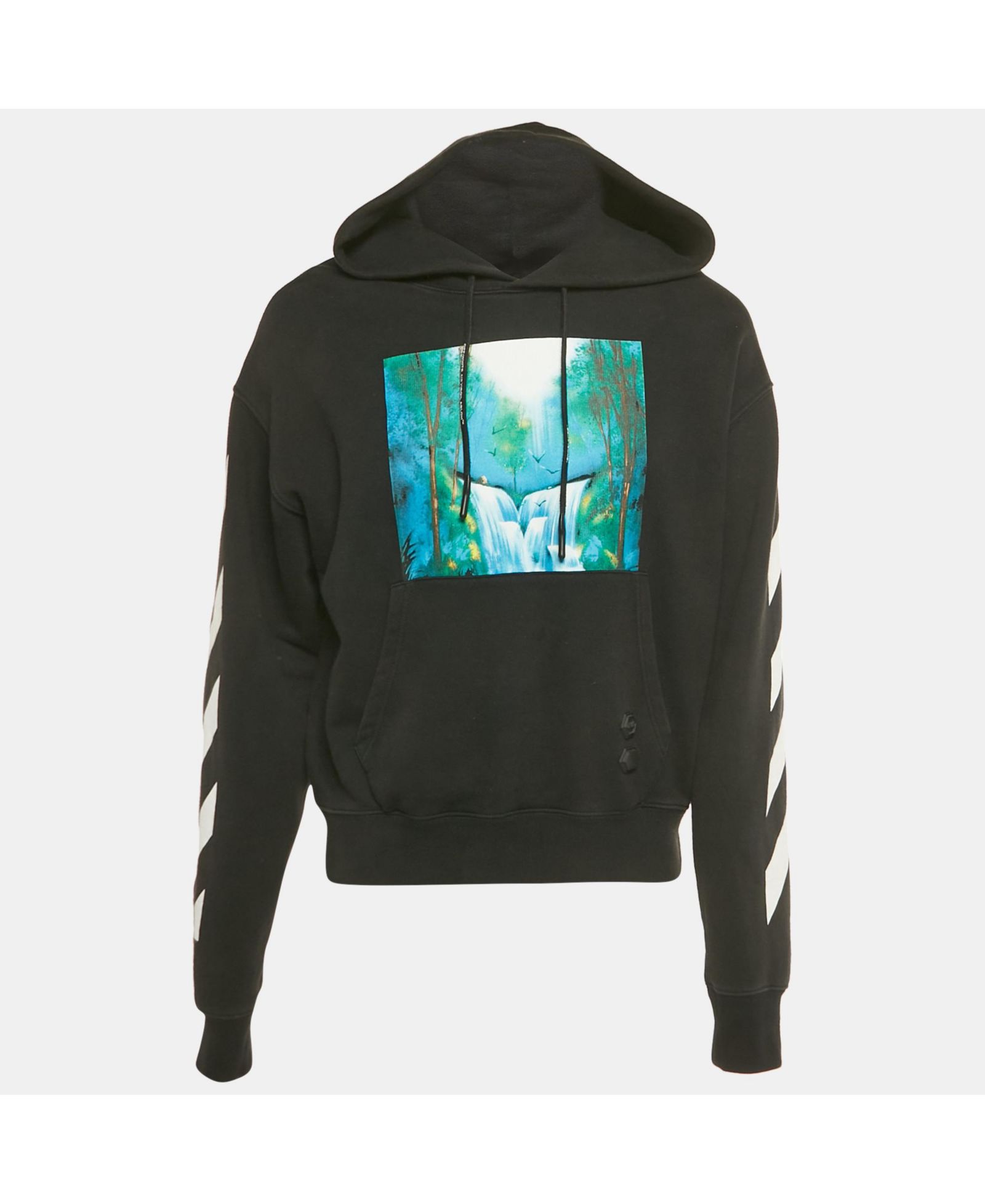 Pre-Owned Off-White Men's Waterfall Print Cotton Hooded Sweatshirt