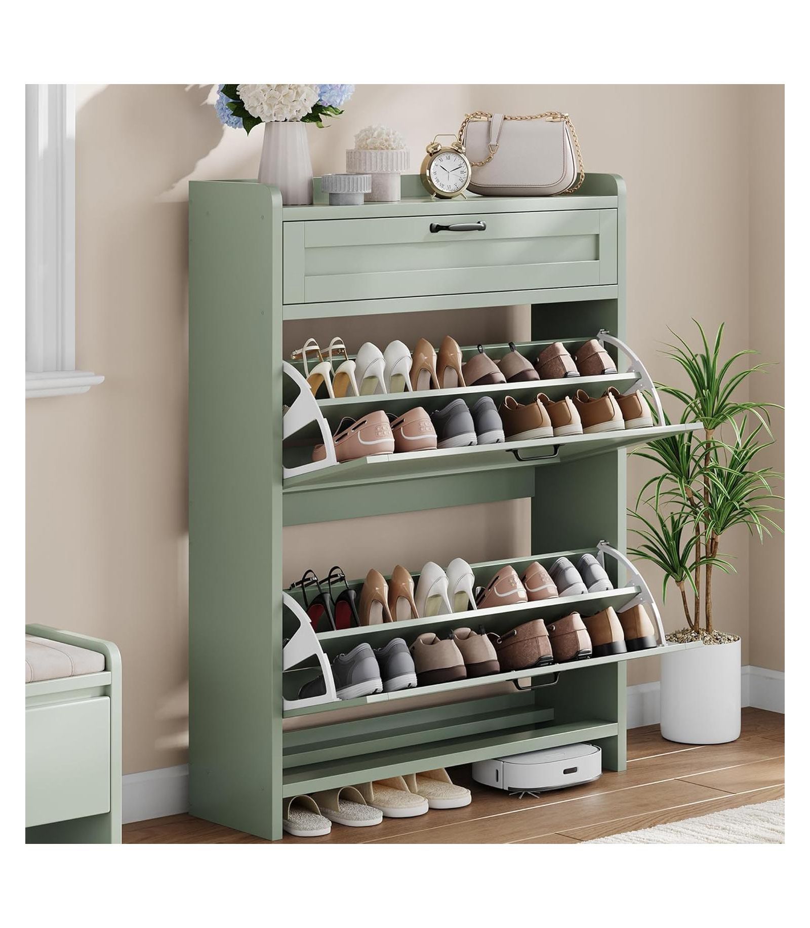 gaomon Shoe Cabinet with 2 Flip Drawers & 1 Top Drawer, Modern Wooden Shoe Organizer Cabinet for Entryway, Hallway, Living Room