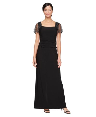 SL Fashions Women's Illusion Sleeve Long Dress