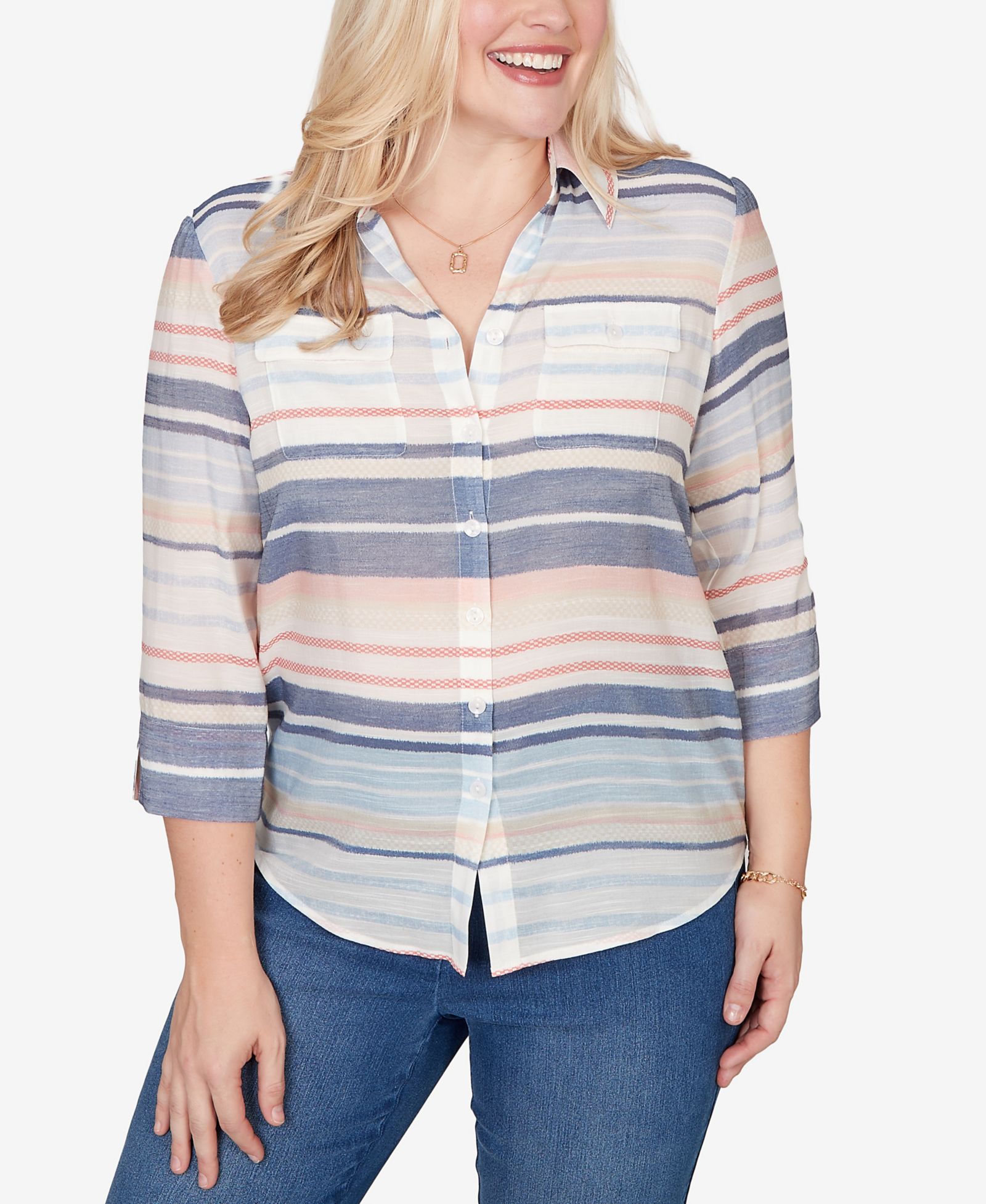 Alfred Dunner Женский топ Port Side Textured Stripe Button-Front