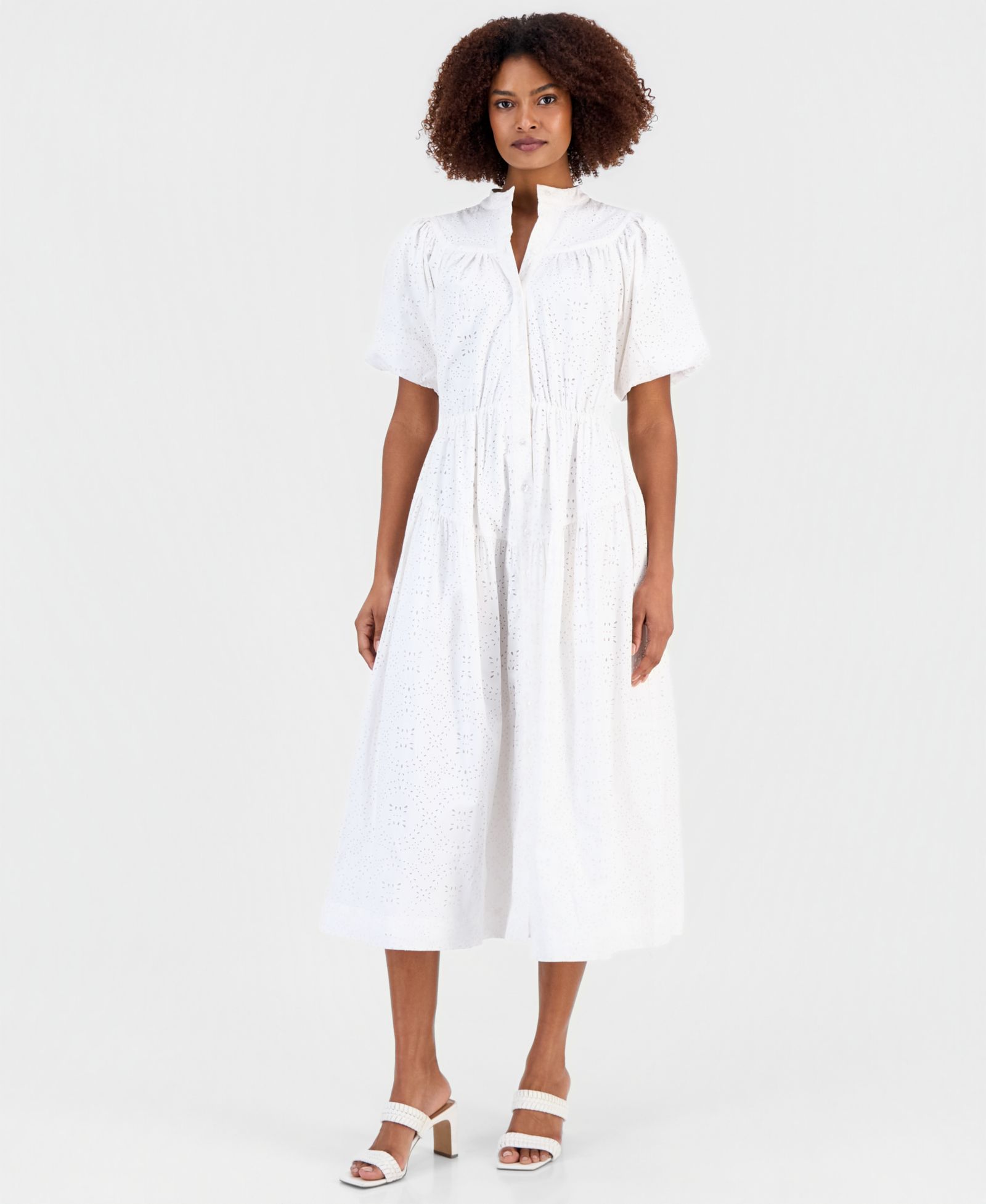 Женское платье T Tahari Cotton Button-Front Tiered