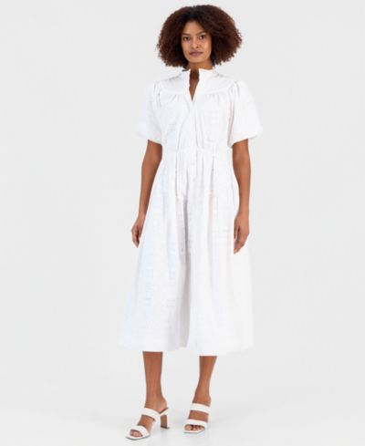 Женское платье T Tahari Cotton Button-Front Tiered