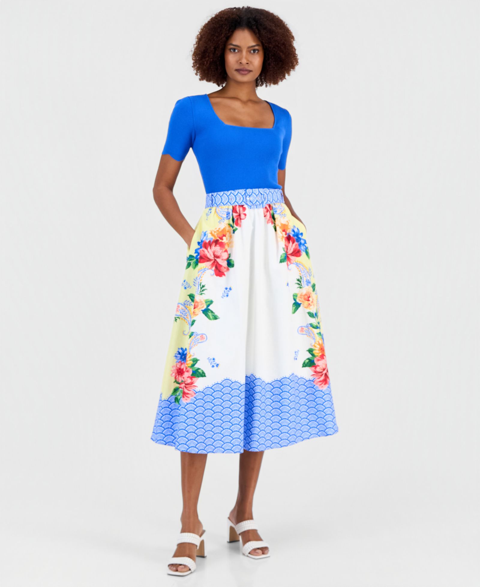 T Tahari Женская миди-юбка Printed Belted Pull-On