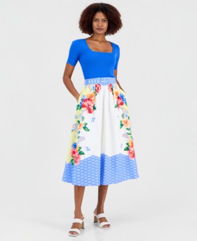 T Tahari Женская миди-юбка Printed Belted Pull-On