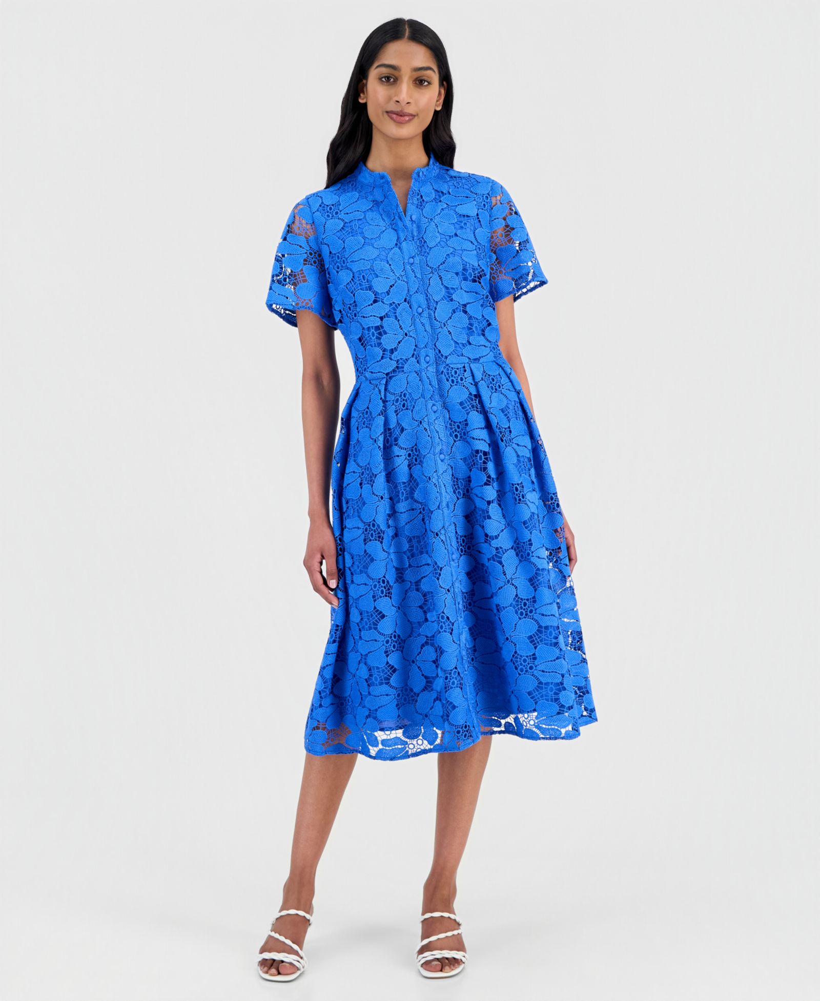 Женское платье T Tahari Lace Button-Front Short-Sleeve