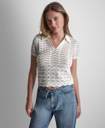 DKNY Jeans Petite вязаный джемпер с V-образным вырезом и воротником Polo Pointelle