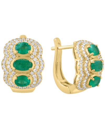 Серьги EFFY Collection Emerald (1-1/4 ct. t.w.) & Diamond (5/8 ct. t.w.) в 14k Yellow Gold