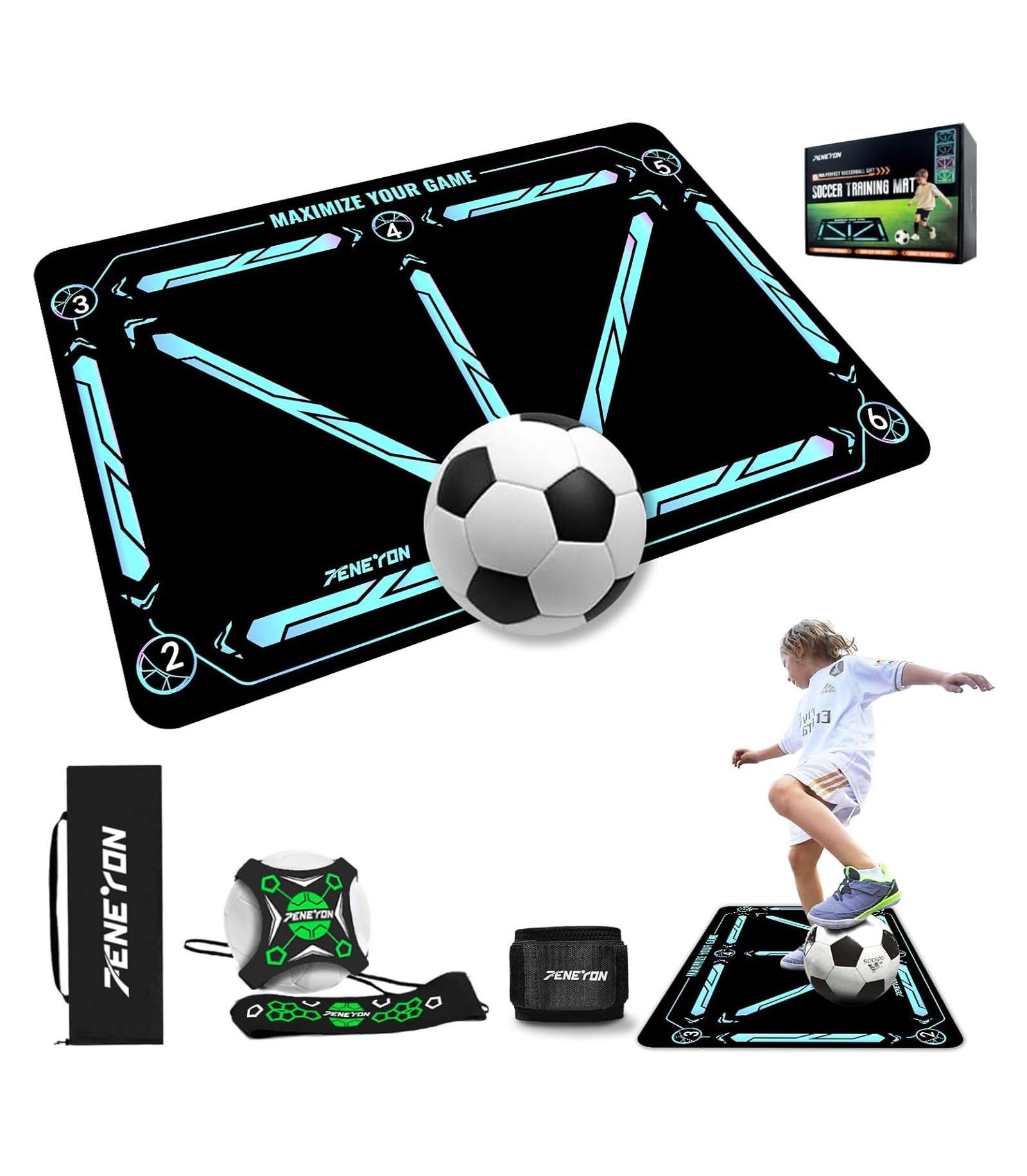 peneyon Soccer Training Mat with Adjustable Trainer – Non-Slip Equipment for Kids & Youth to Boost Speed, Strength & Coordination