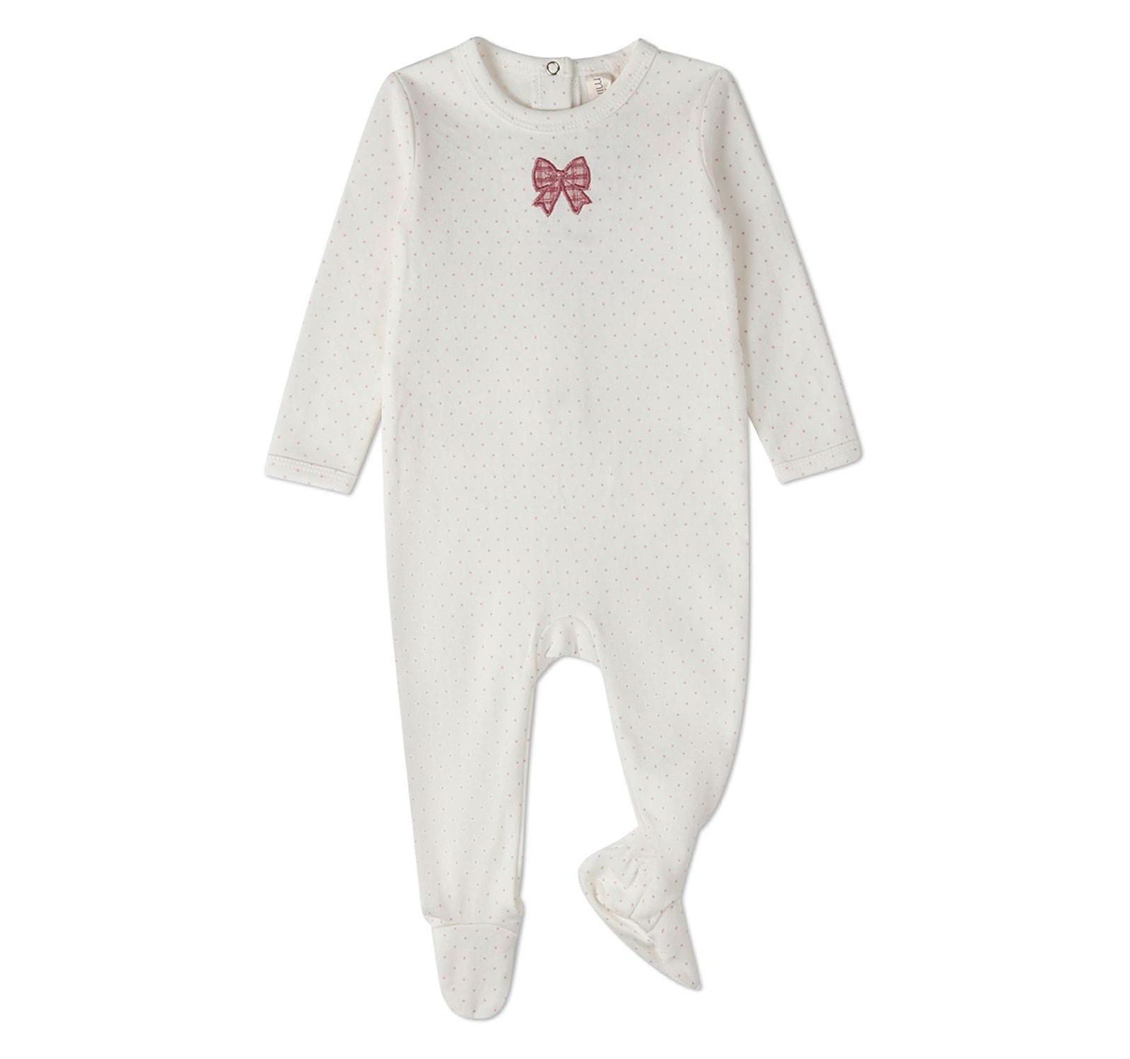 MeMoi Baby Girls "Put A Bow On It" 100% Cotton Embroidered Polka-Dot Footie