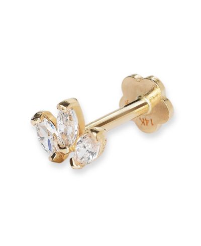 Curata Jewelry  Solid 14k Yellow Gold 18G Marquise Cubic Zirconia Lotus Flower Cartilage Labret Flat-back Piercing