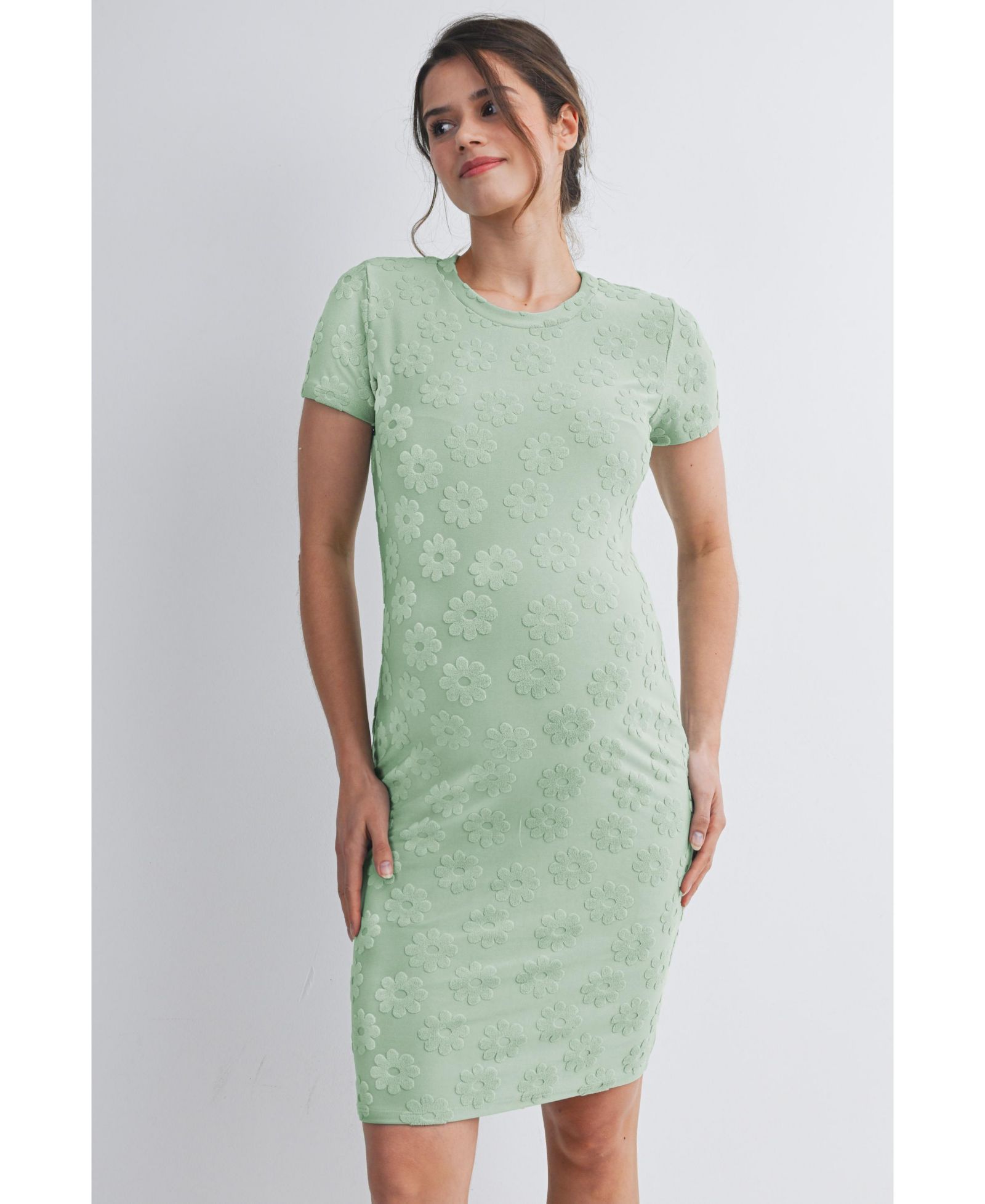 Hello Miz Women's Floral Bodycon Short Sleeve Dress