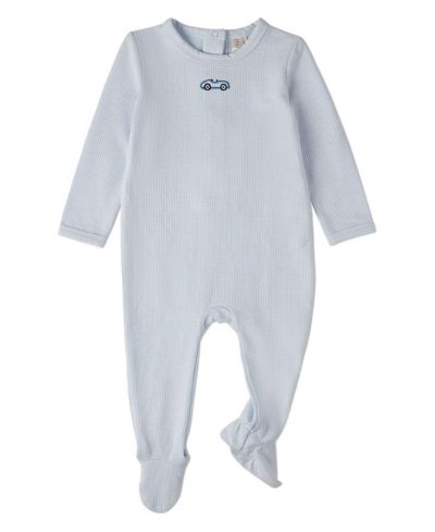MeMoi Baby Boys Framed Florals Ribbed Cotton-Blend Embroidered Footie