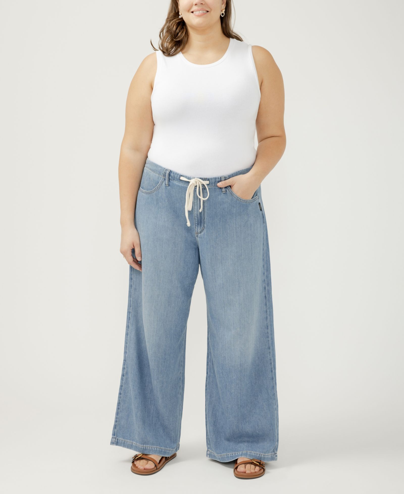 Silver Jeans Co. Plus Size Wide-Leg Drawstring Jeans