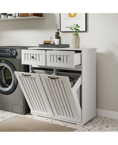 RAINSKEN Laundry Hamper Cabinet - Tilt Out Bathroom Storage Unit with 2 Removable Baskets, 2 Drawers for Easy Sorting & Storage