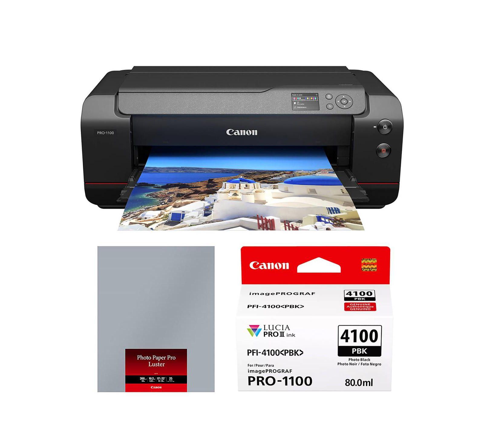 Canon imagePROGRAF PRO-1100 17" Professional Wide Format Wireless Inkjet Printer, Bundle with 17x22" Luster Photo Paper and PFI-4100 Pigment