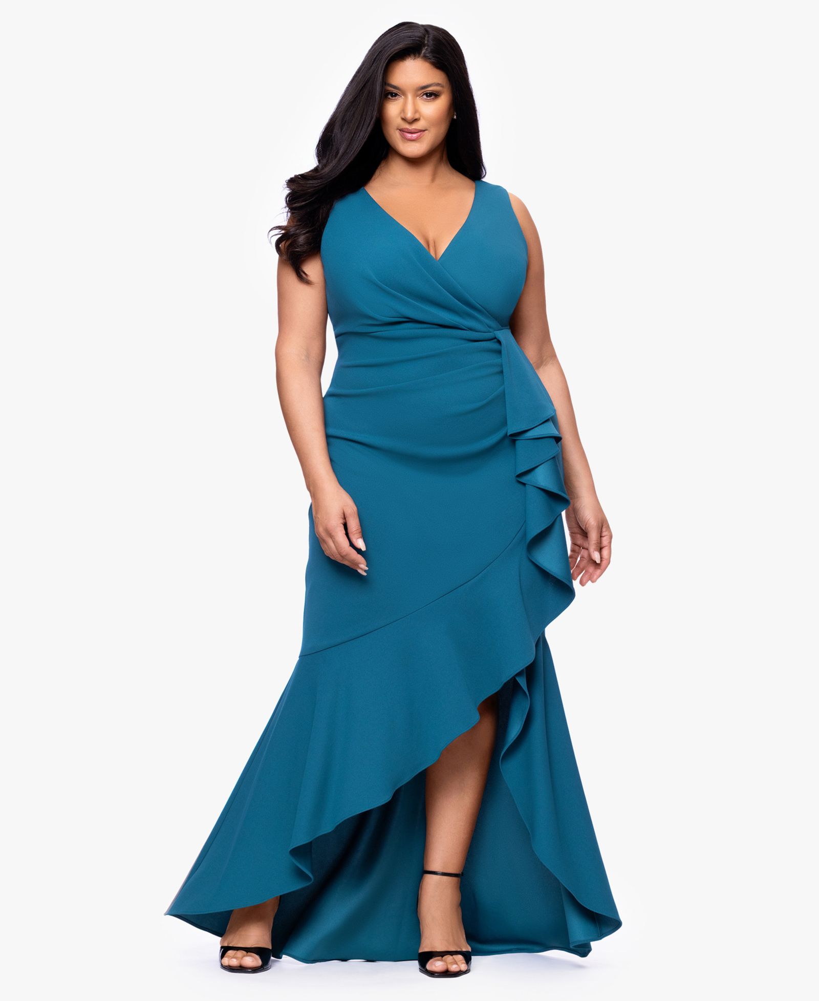 B&A By Betsy and Adam Plus Size Sleeveless V-Neck High-Low Dress