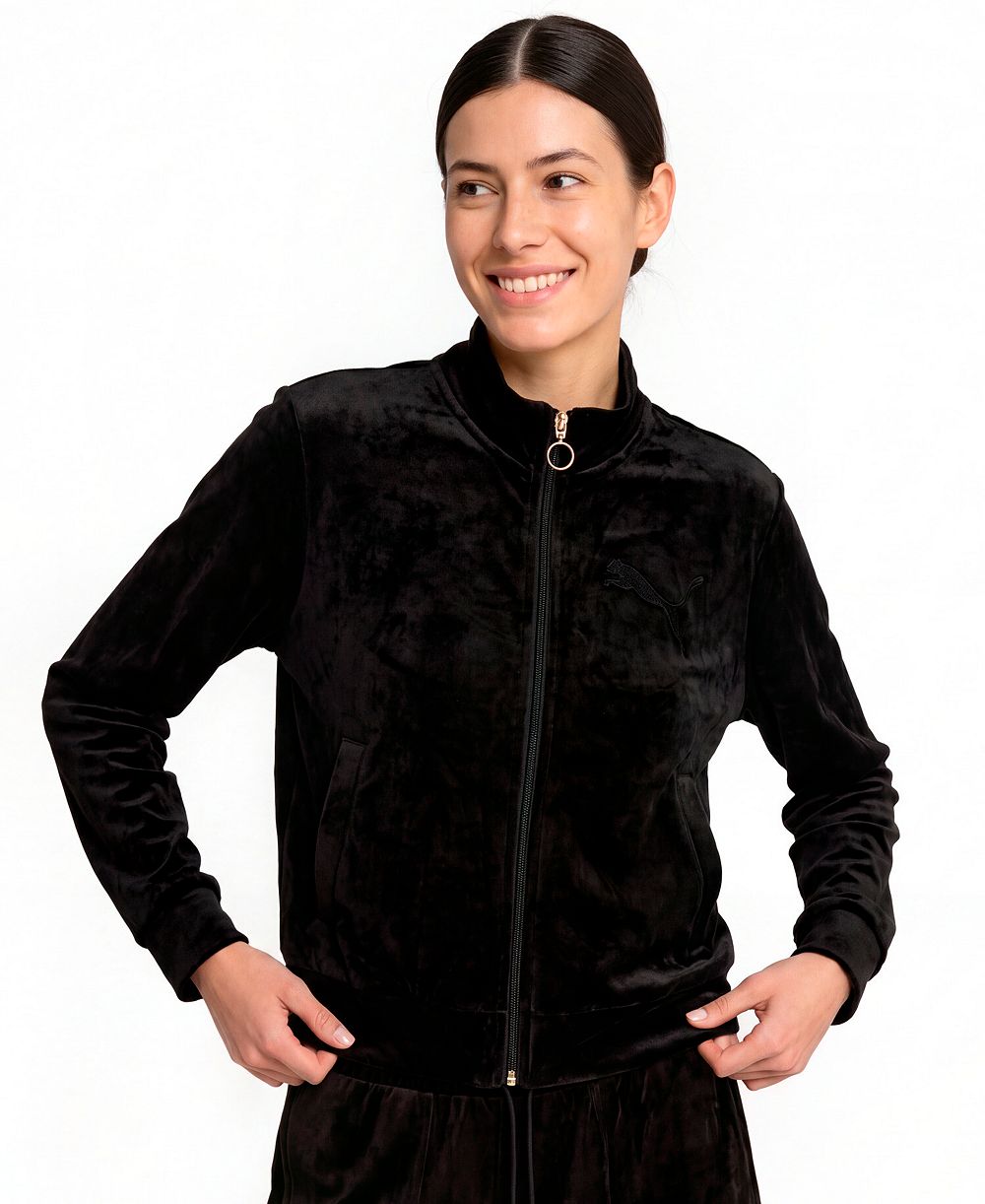 Puma Women's Ess Elevated Full-Zip Velour Stand Collar Jacket