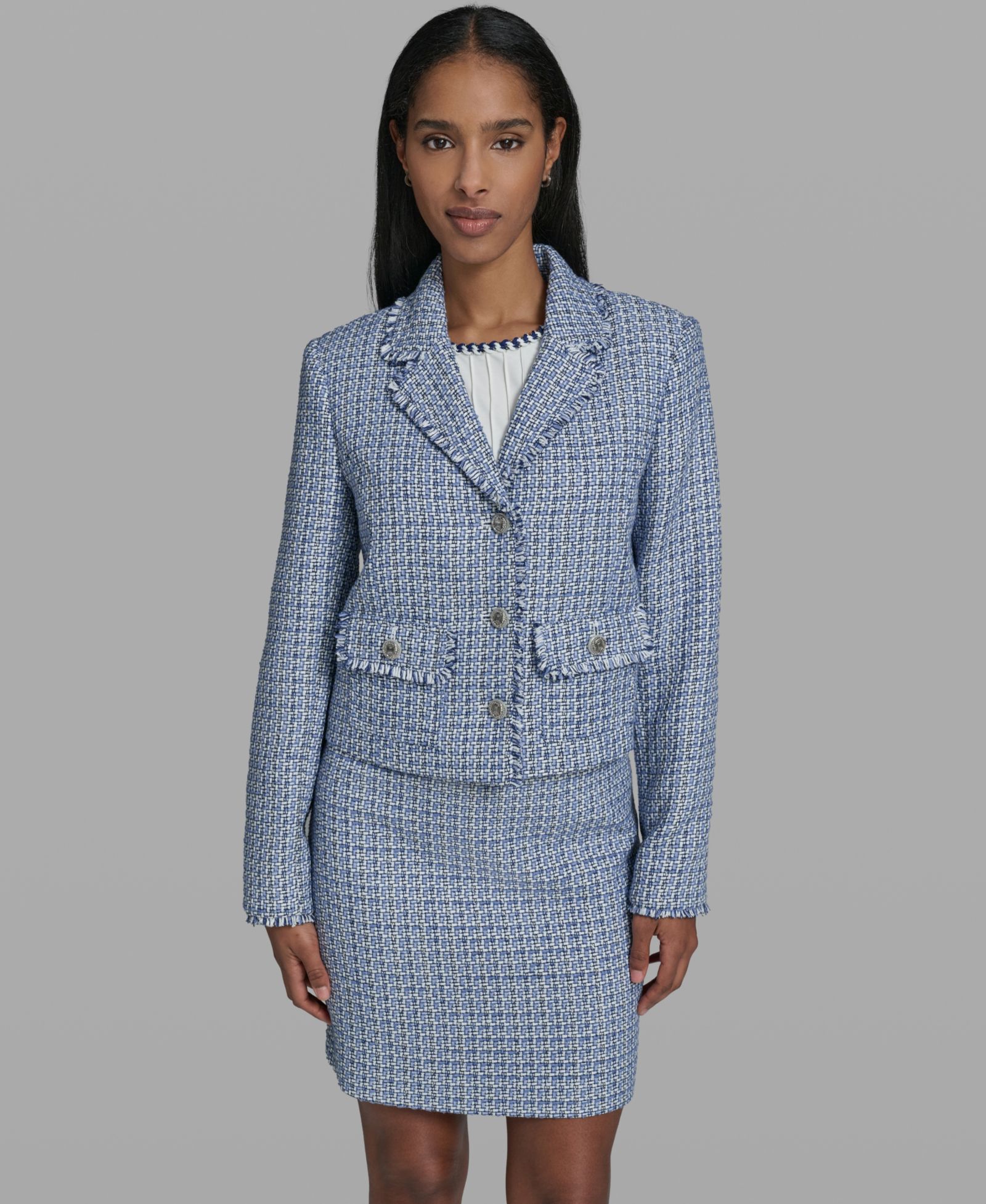 KARL LAGERFELD PARIS Women's 3-Button Tweed Blazer