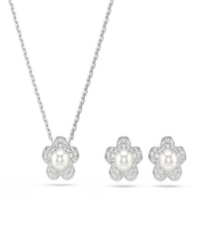 Ariana Grande x Swarovski® Rhodium Plated Mother of Pear Flower Necklace and Earrings Set