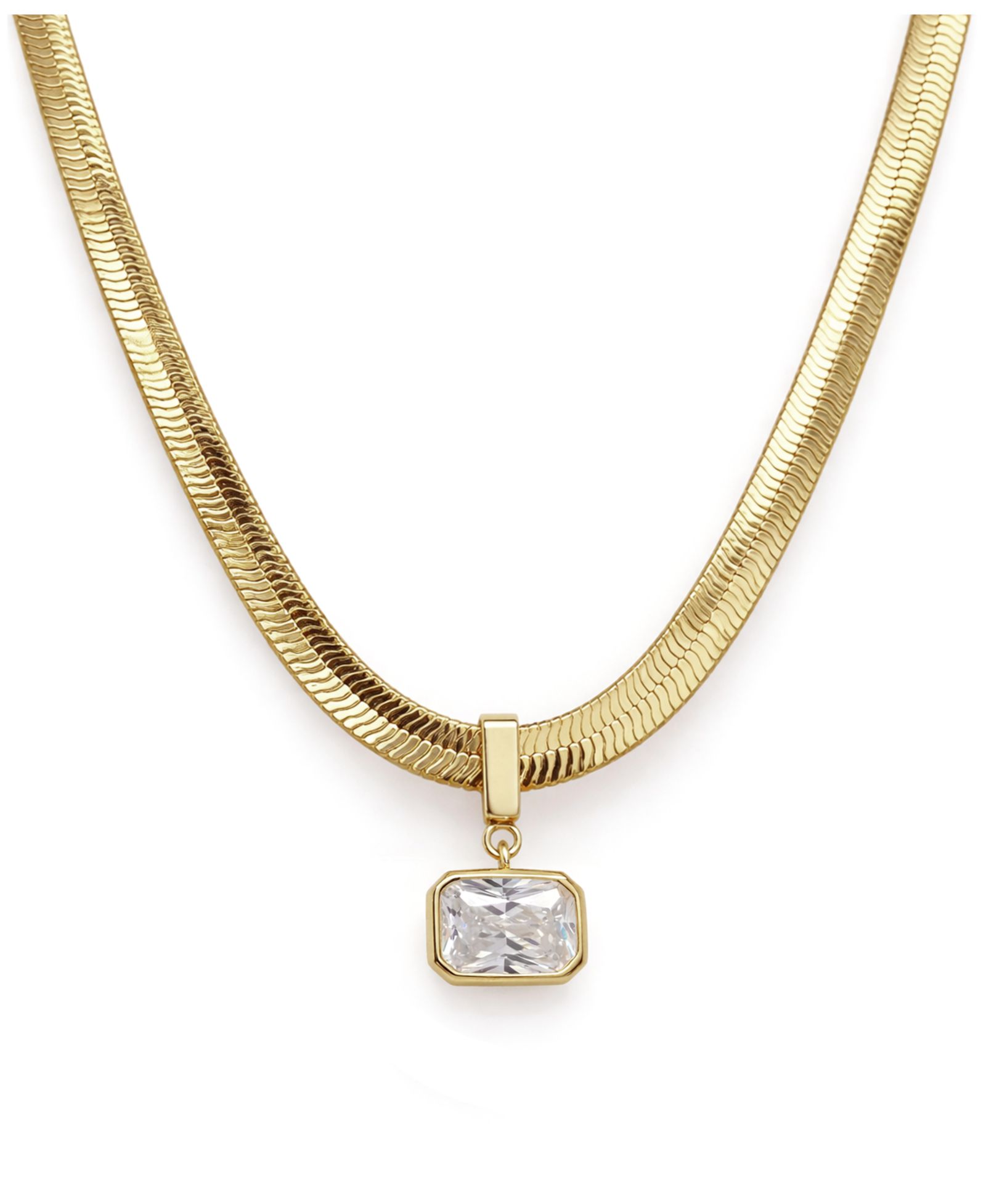 And Now This Clear Cubic Zirconia Herringbone Chain Necklace