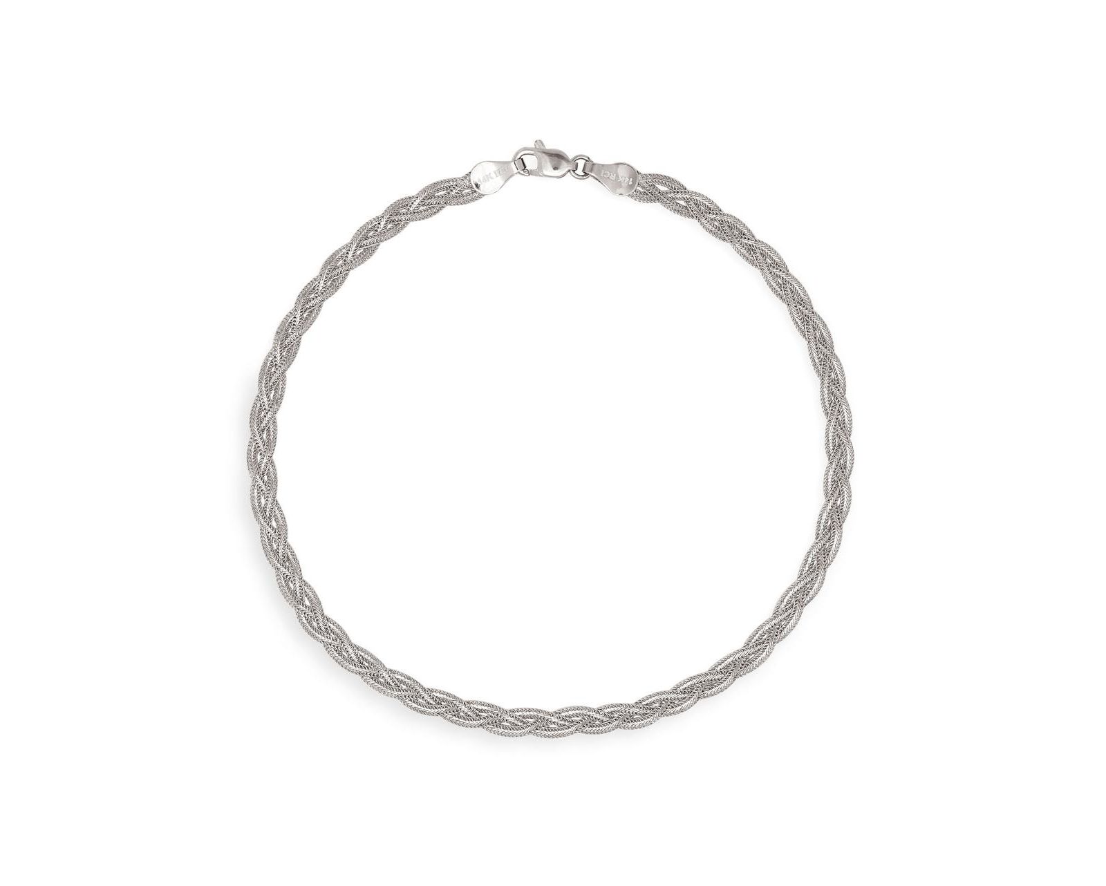 Curata Jewelry Solid 14k Yellow or White Gold 10-inch 4mm Braided Foxtail Anklet