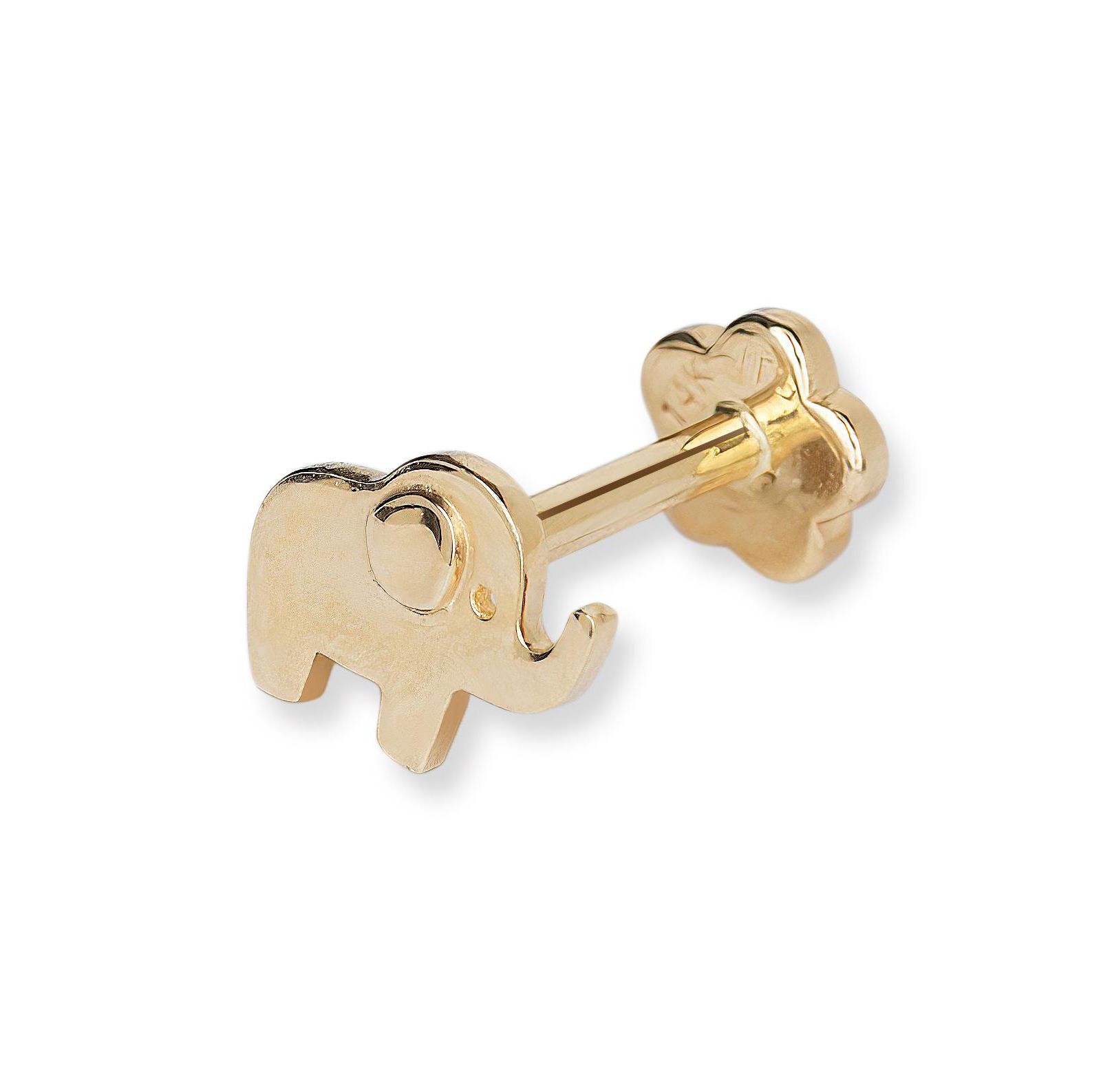 Curata Jewelry Solid 14k Yellow Gold 18G Cubic Zirconia Small Elephant Cartilage Labret Flat-back Piercing