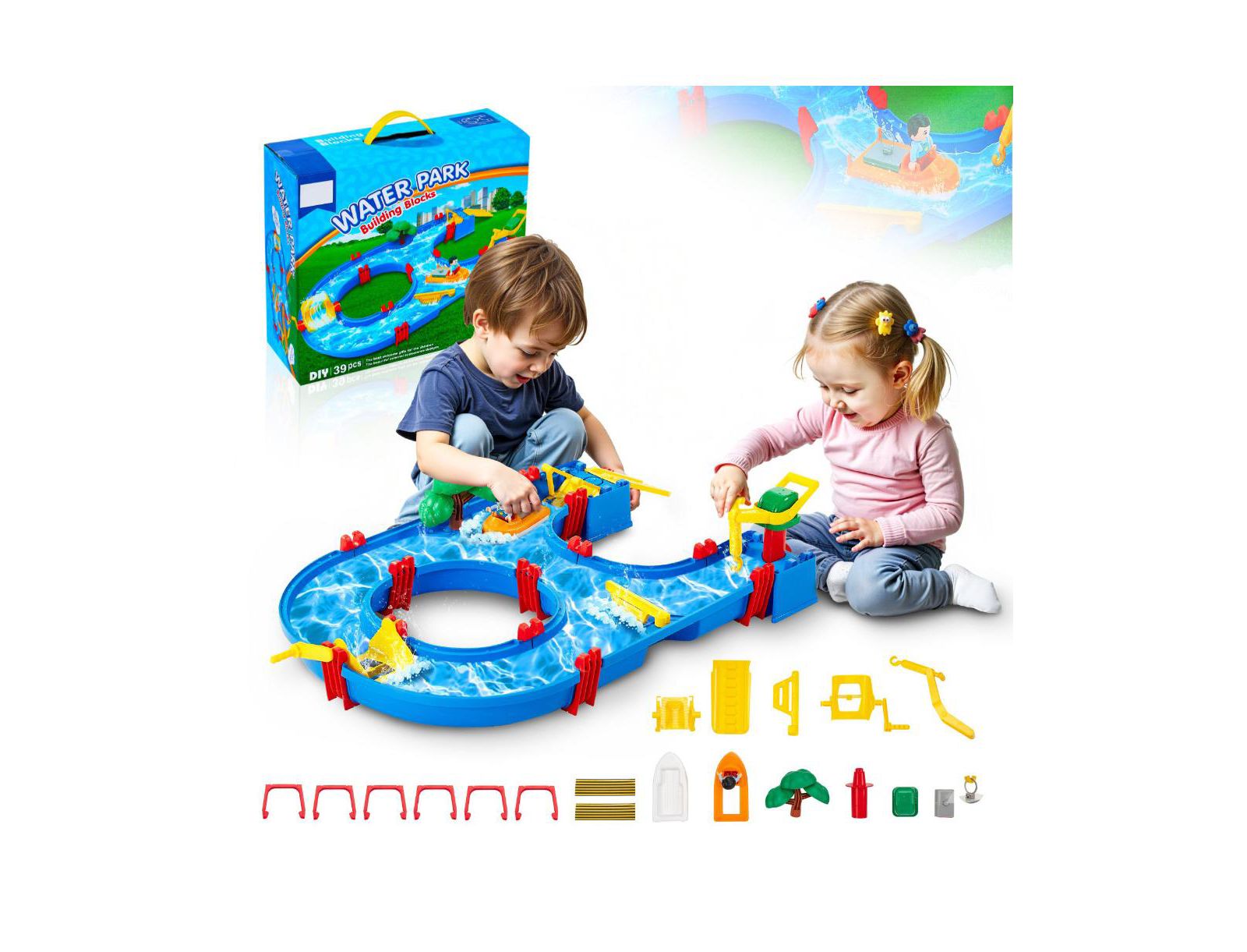 Slickblue Kids Waterway Playset with 39 Accessories for Outdoor Fun
