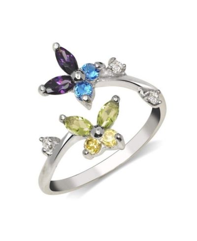 Curata Jewelry Solid 10K Gold Colorful Cubic Zirconia Butterfly Toe Ring.