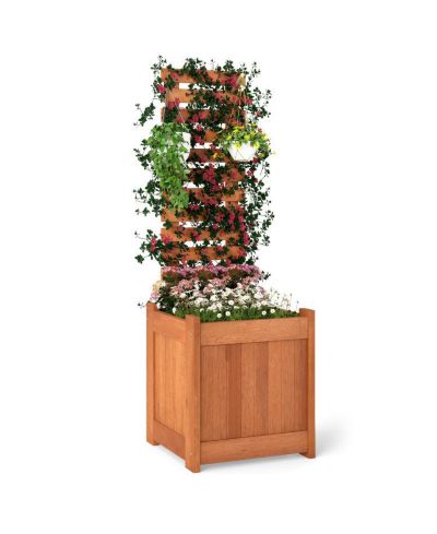 Slickblue Wooden Raised Garden Bed Planter with Trellis for Outdoors