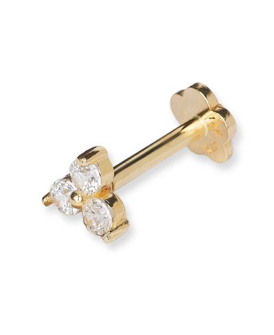 Curata Jewelry Solid 14k Gold 18G Cubic Zirconia Trinity 3-Stone Cartilage Labret Flat-back Piercing