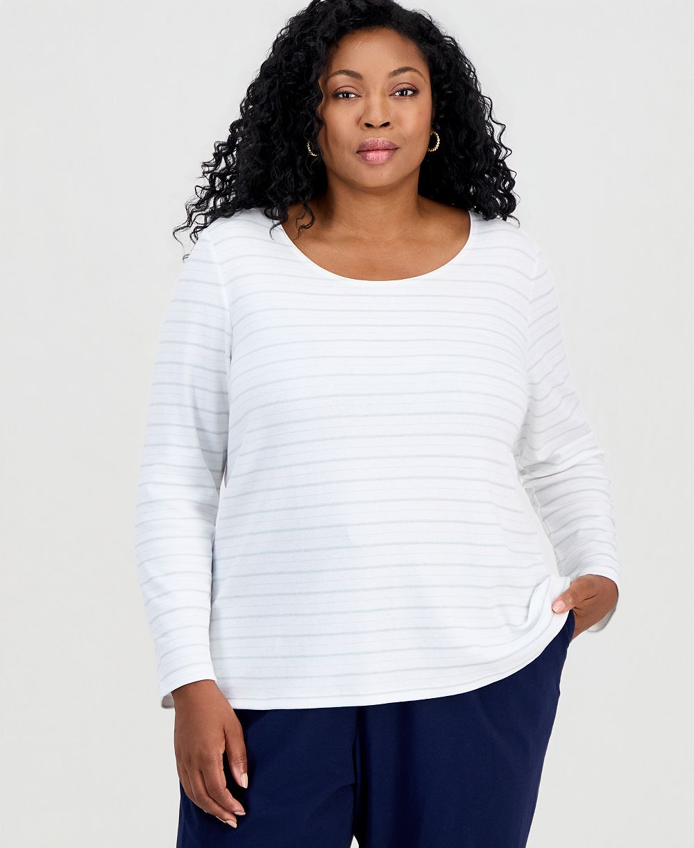 Верх Style & Co Plus Size в полоску с вырезом scoop-neck