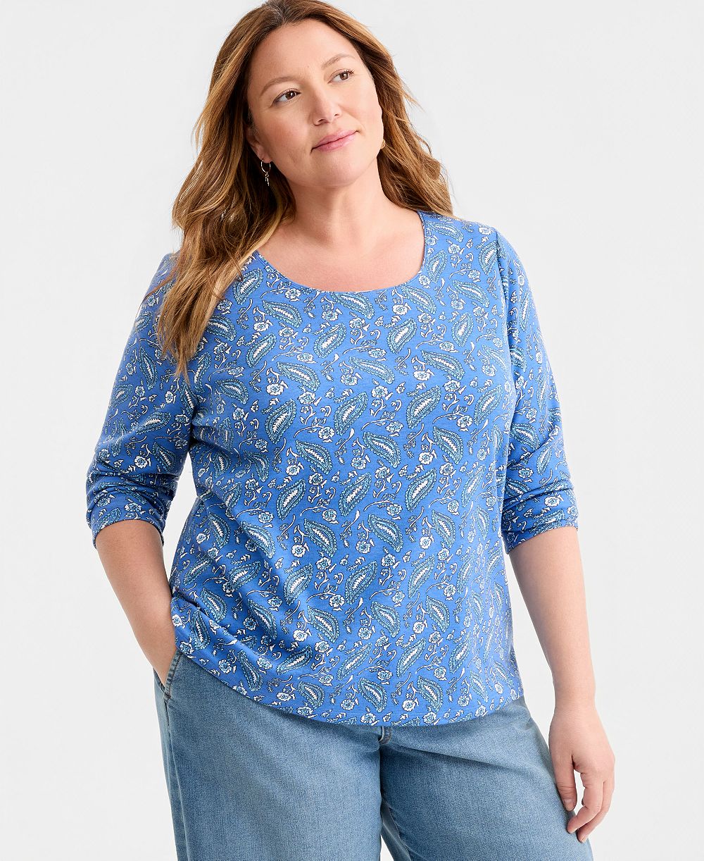 Женский топ Style & Co Plus Size с длинным рукавом и вырезом лодочкой, принт