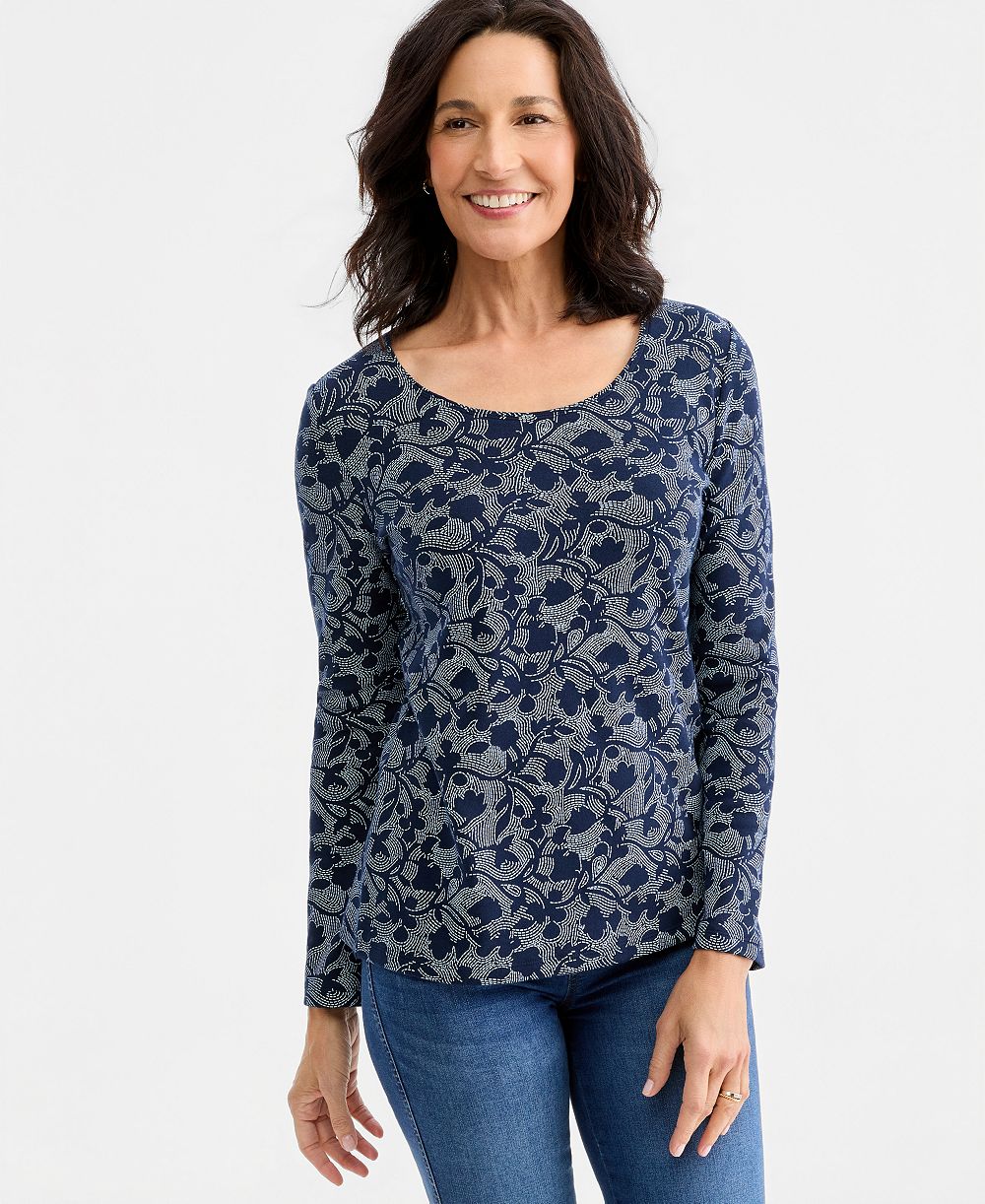 Футболка Style & Co Petite Long-Sleeve Scoop Neck