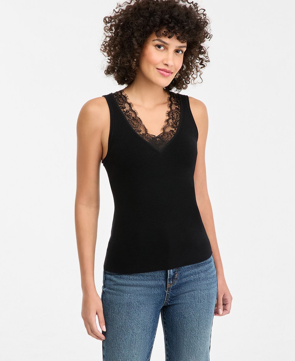 I.N.C. International Concepts Women's Lace-Trim V-Neck Sweater Tank, Macy's Exclusively