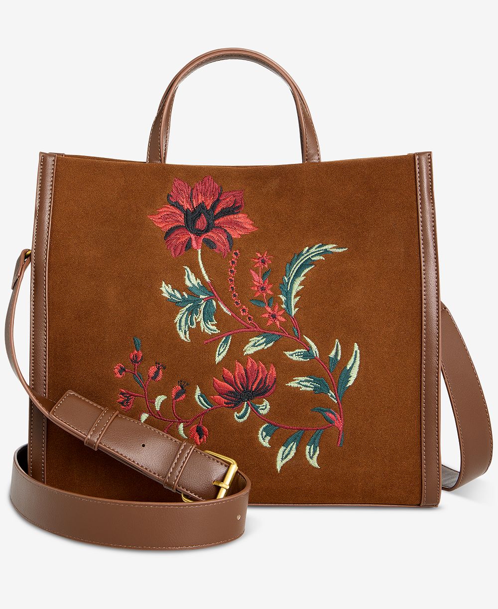 Style & Co цветочная вышивка замша регулируемый ремень тоут, Macy's эксклюзив
