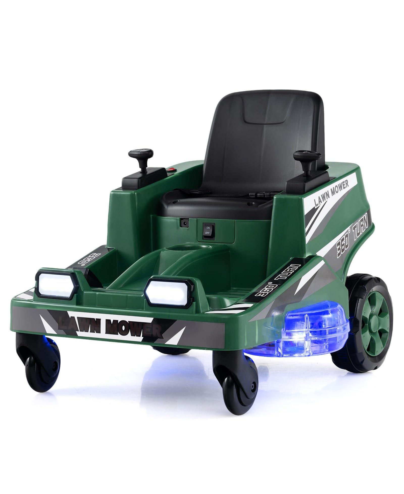 Детский газонокосилка Mecale 12V с двойным управлением и LED Lights-Green