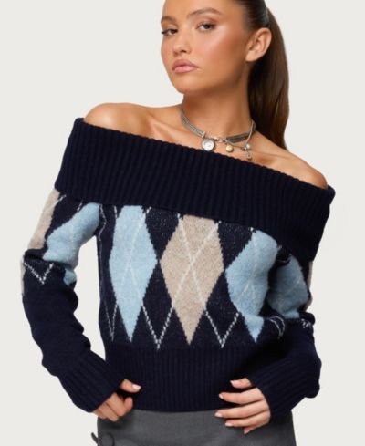 Edikted Женский Jakarie Argyle Foldover Sweater
