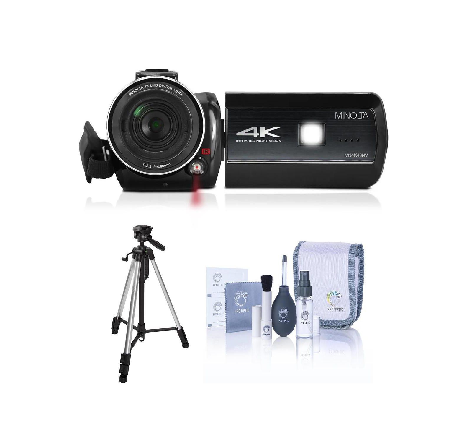 Minolta MN4K40NV 30MP 4K UHD 3" Touch Night Vision Camcorder,Black,w/Tripod