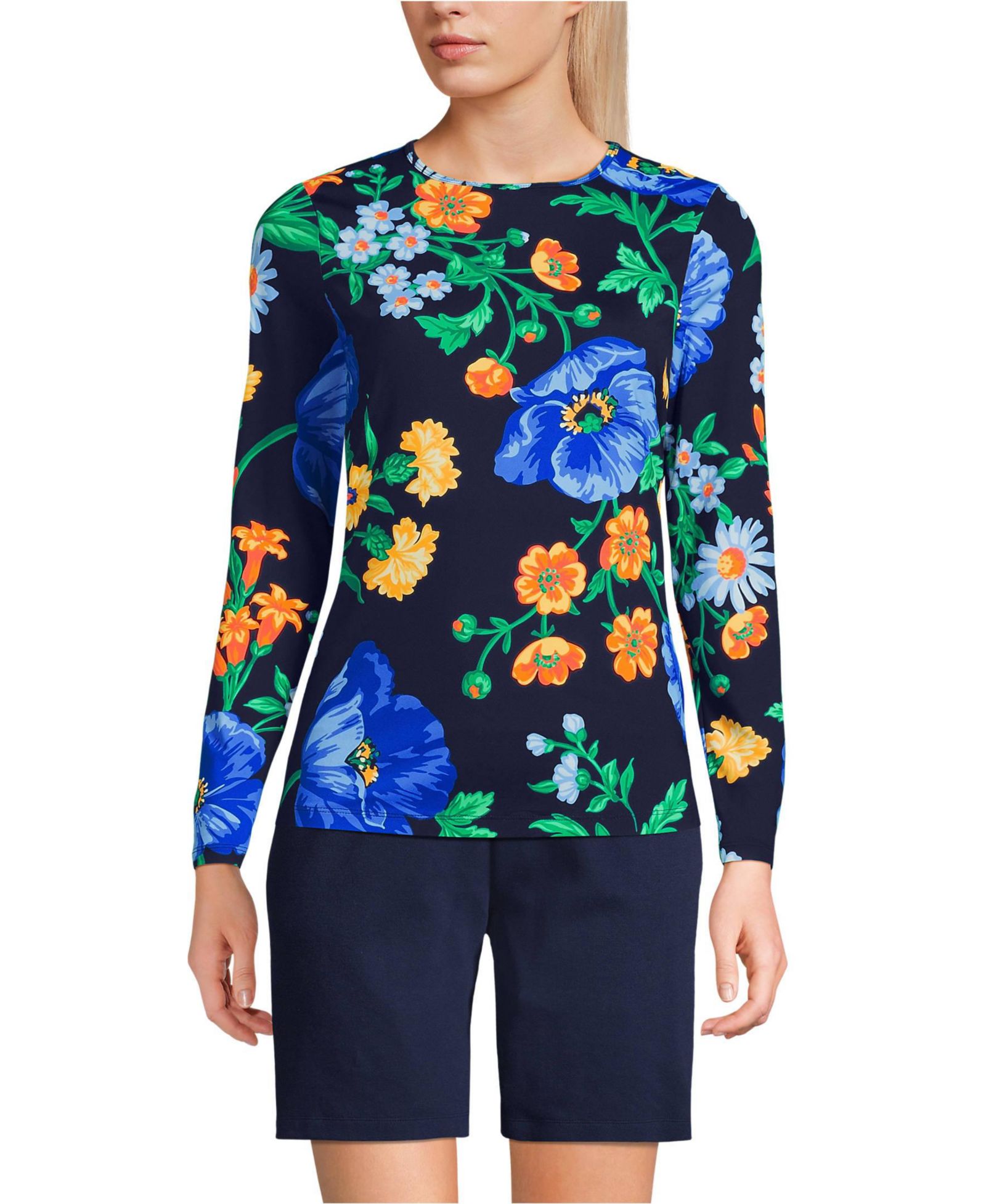 Футболка Lands' End Women's Long Sleeve Crewneck Garden Tee - Sunshade UPF 50 Quick Dry
