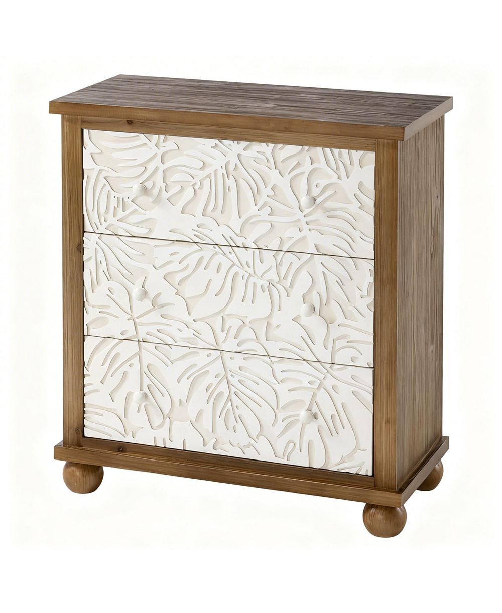 YIGII Rustic 3-Drawer Nightstand with Leaf Carvings