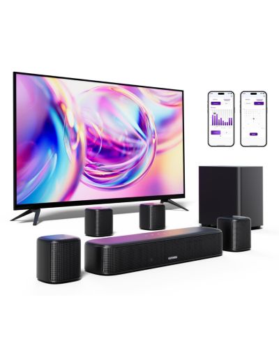 Саундбар ULTIMEA Aura A40 7.1ch Virtual Surround Sound с 4 динамиками, 330W, 4" Subwoofer, App Control, OPT/AUX/Bluetooth