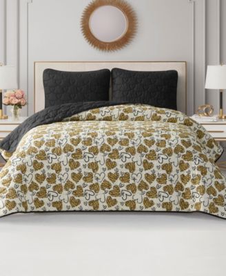 Juicy Couture Cheetah Doodle Hearts Reversible 3-Pc. Quilt Set, Full/Queen